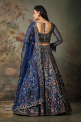 NAVY BLUE TOP FEATHER ON SLEEVES WITH EMB KALI SKIRT