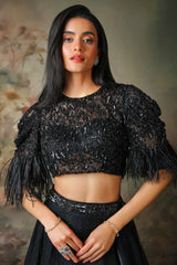 BLACK TOP FEATHER ON SLEEVE WITH FANDY SKIRT