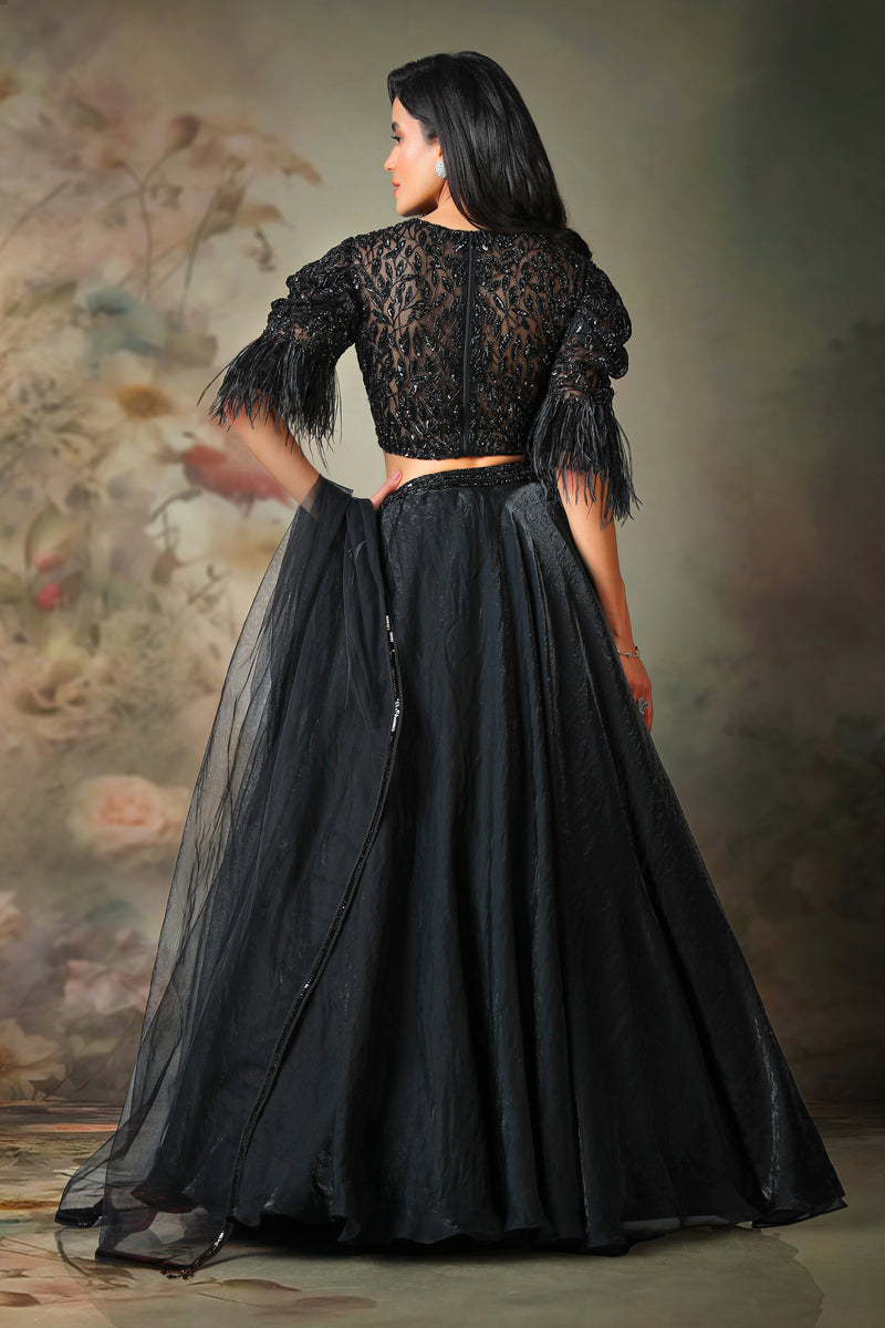 BLACK TOP FEATHER ON SLEEVE WITH FANDY SKIRT