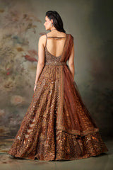 BROWN EMB KALI GOWN WITH BELT