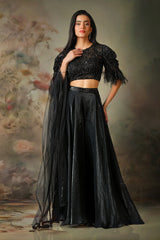 BLACK TOP FEATHER ON SLEEVE WITH FANDY SHARARA