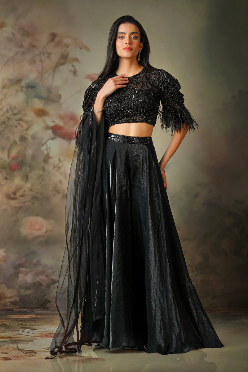 BLACK TOP FEATHER ON SLEEVE WITH FANDY SHARARA