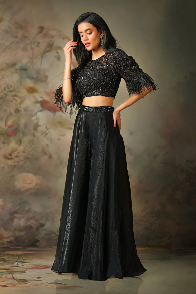 BLACK TOP FEATHER ON SLEEVE WITH FANDY SHARARA