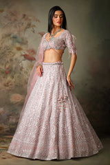 PINK TOP FEATHER ON SLEEVES WITH EMB KALI SKIRT