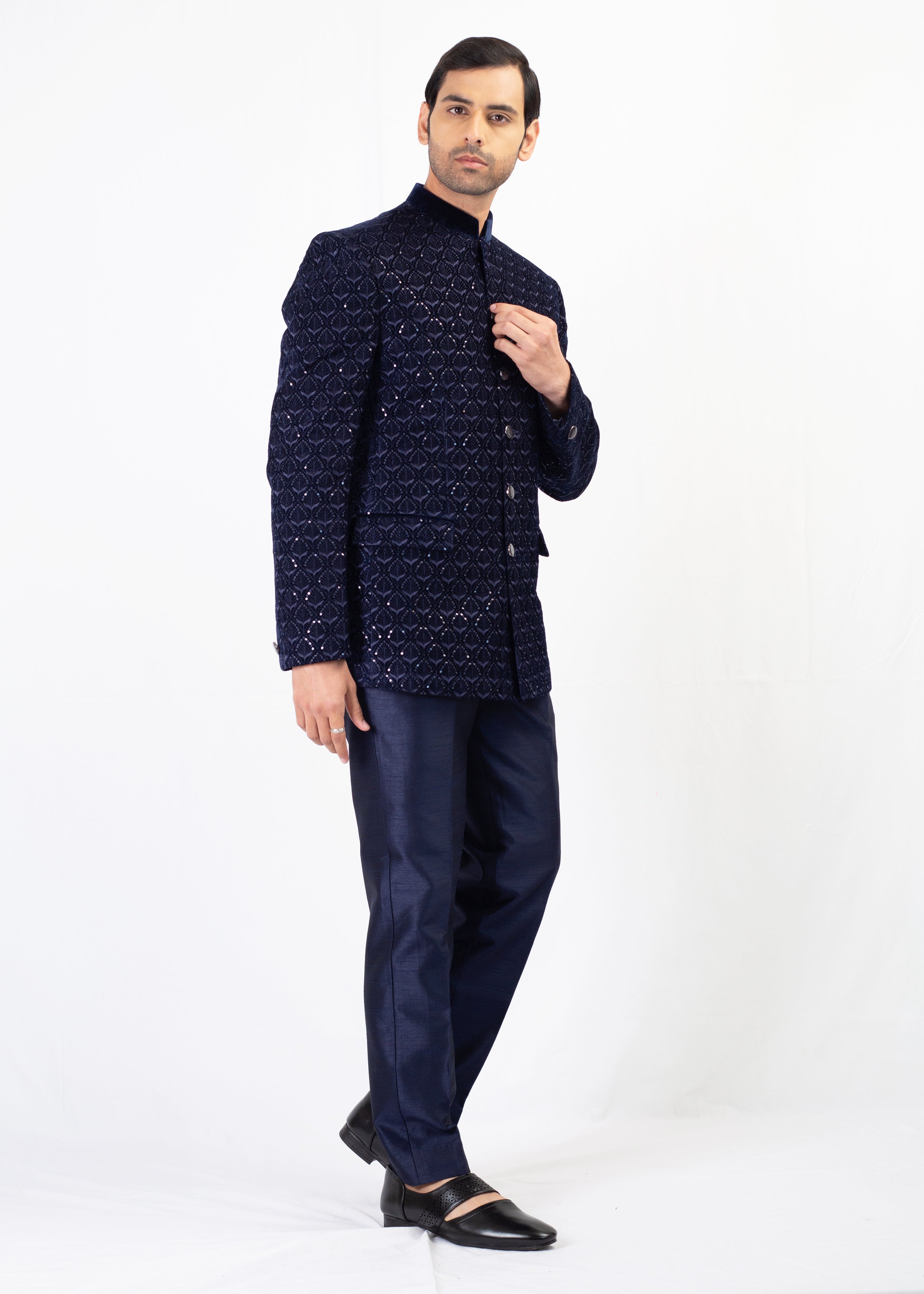 NAVY BLUE SEQUENCE EMBROIDERY BLAZER WITH TROUSER