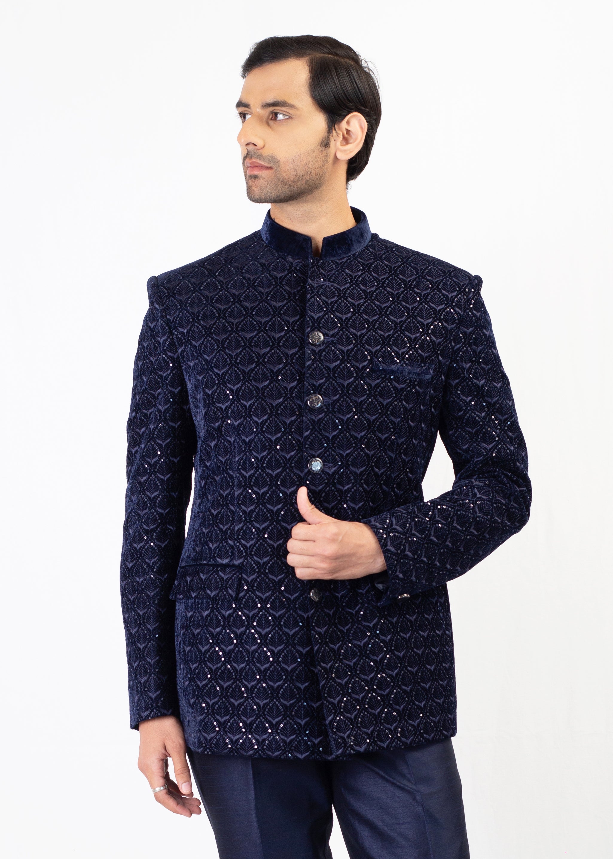 NAVY BLUE SEQUENCE EMBROIDERY BLAZER WITH TROUSER