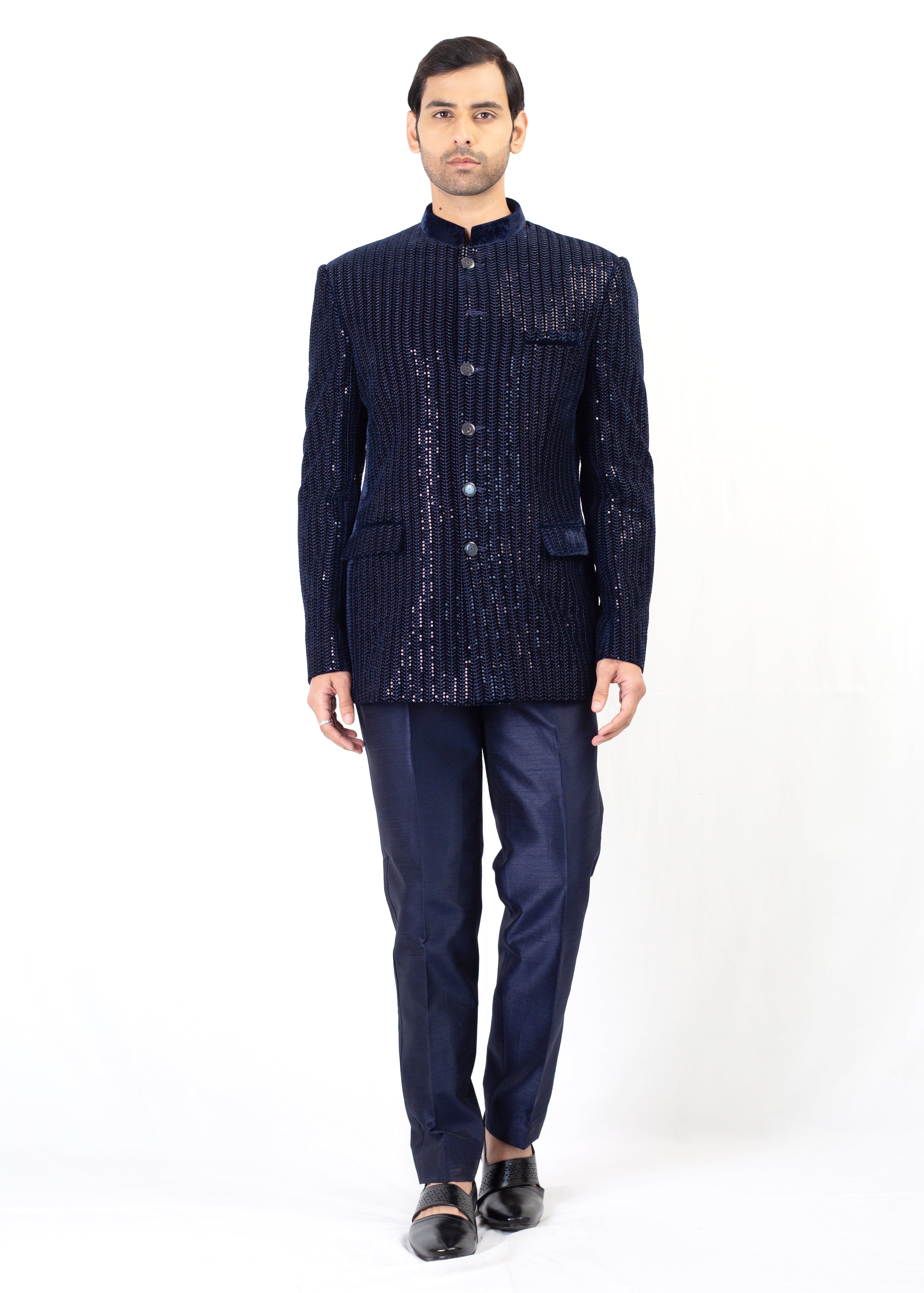NAVY BLUE SEQUENCE EMBROIDERY BLAZER WITH TROUSER