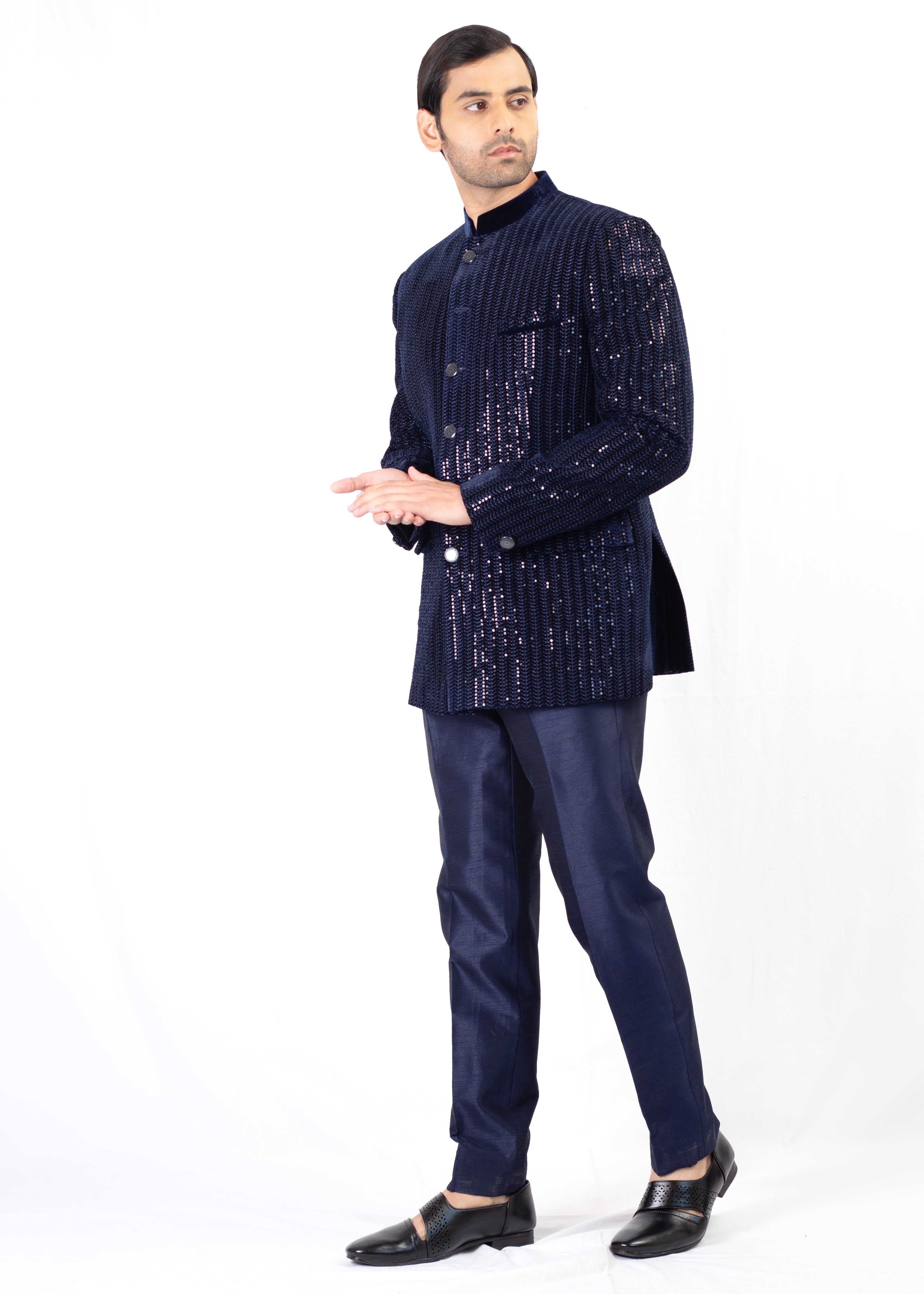 NAVY BLUE SEQUENCE EMBROIDERY BLAZER WITH TROUSER (Copy)