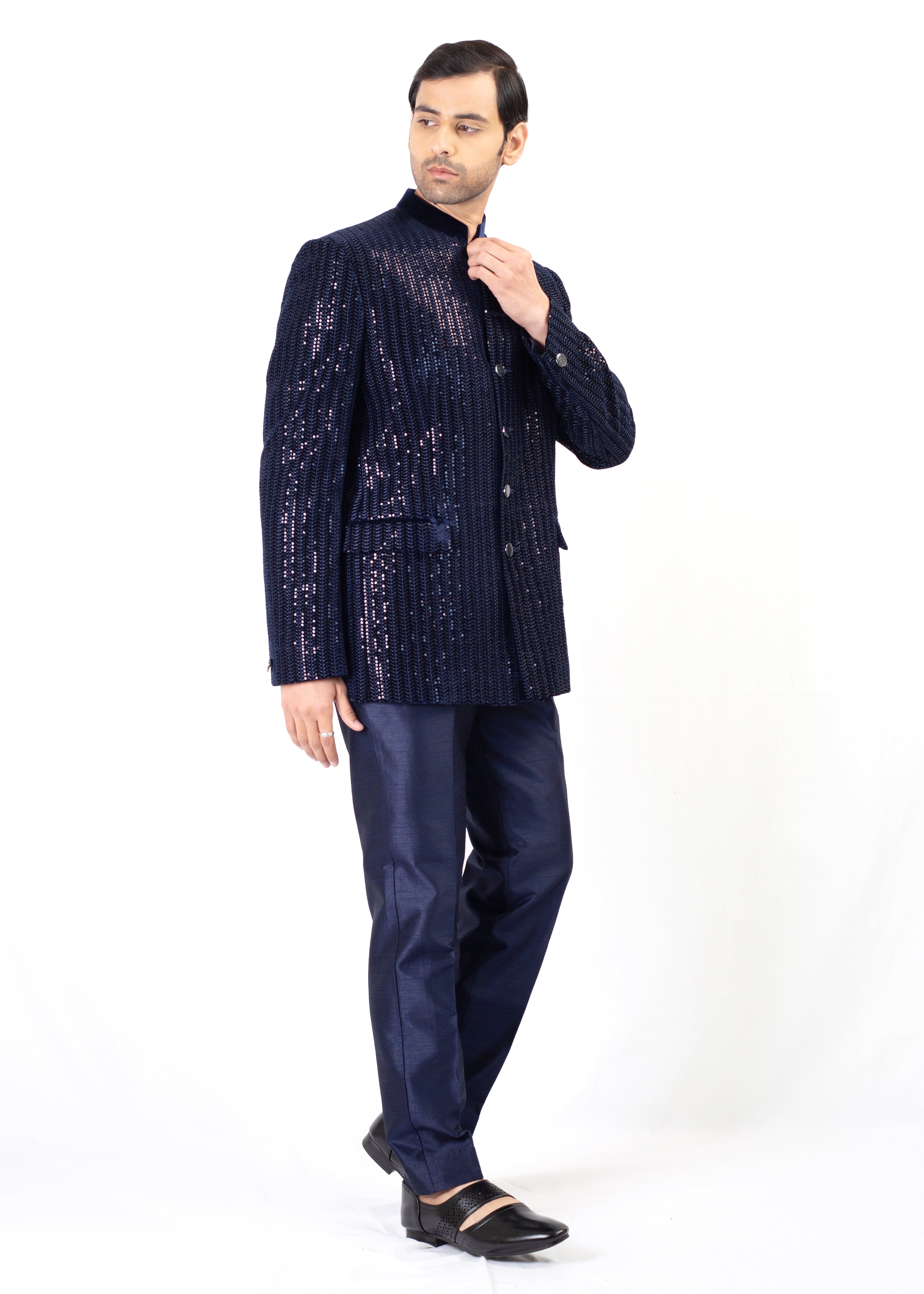 NAVY BLUE SEQUENCE EMBROIDERY BLAZER WITH TROUSER