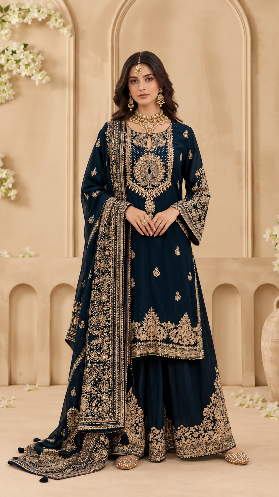 Black Embroidered Sharara Set