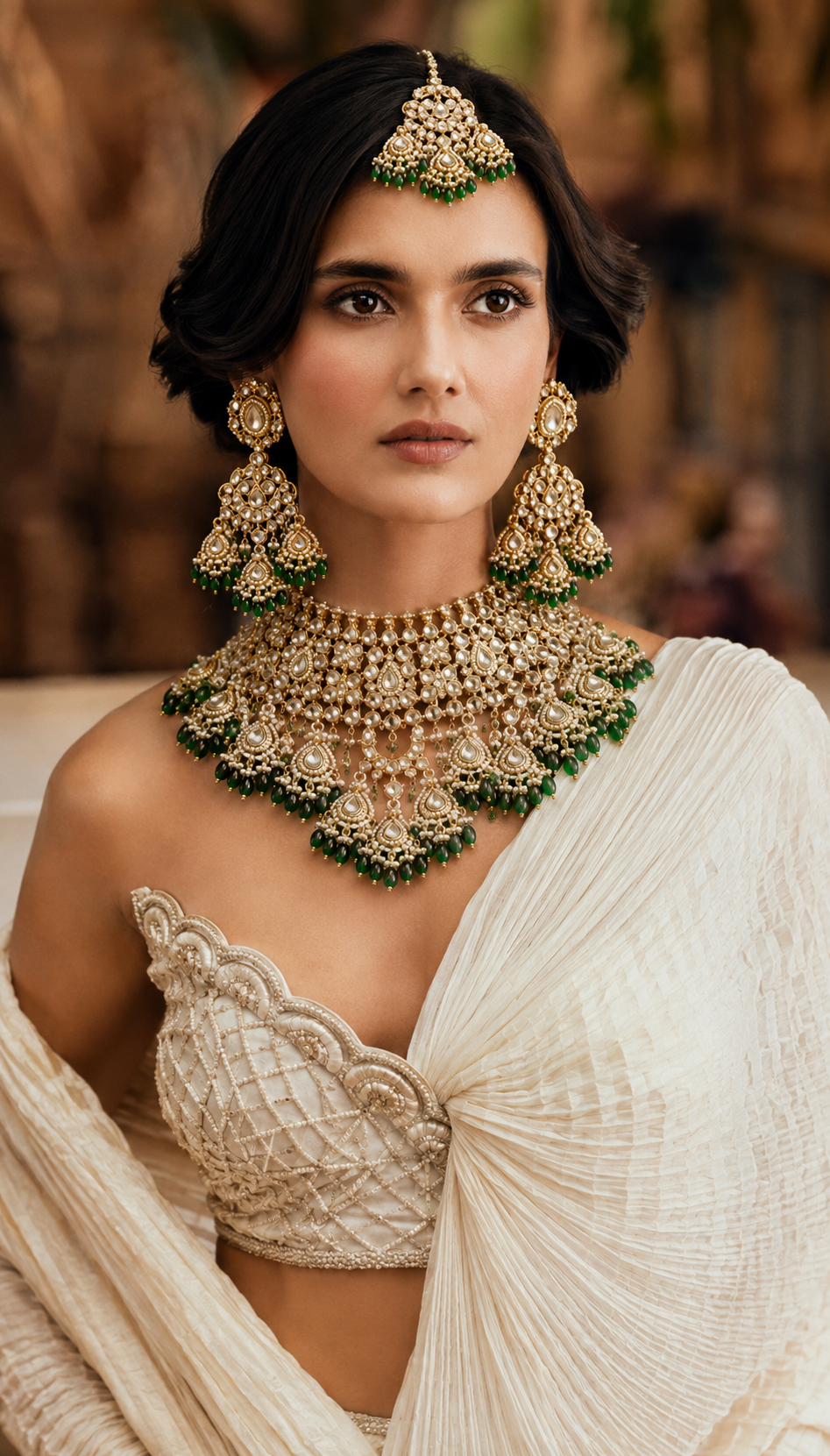 Royal Emerald Kundan Bridal Choker Necklace Set