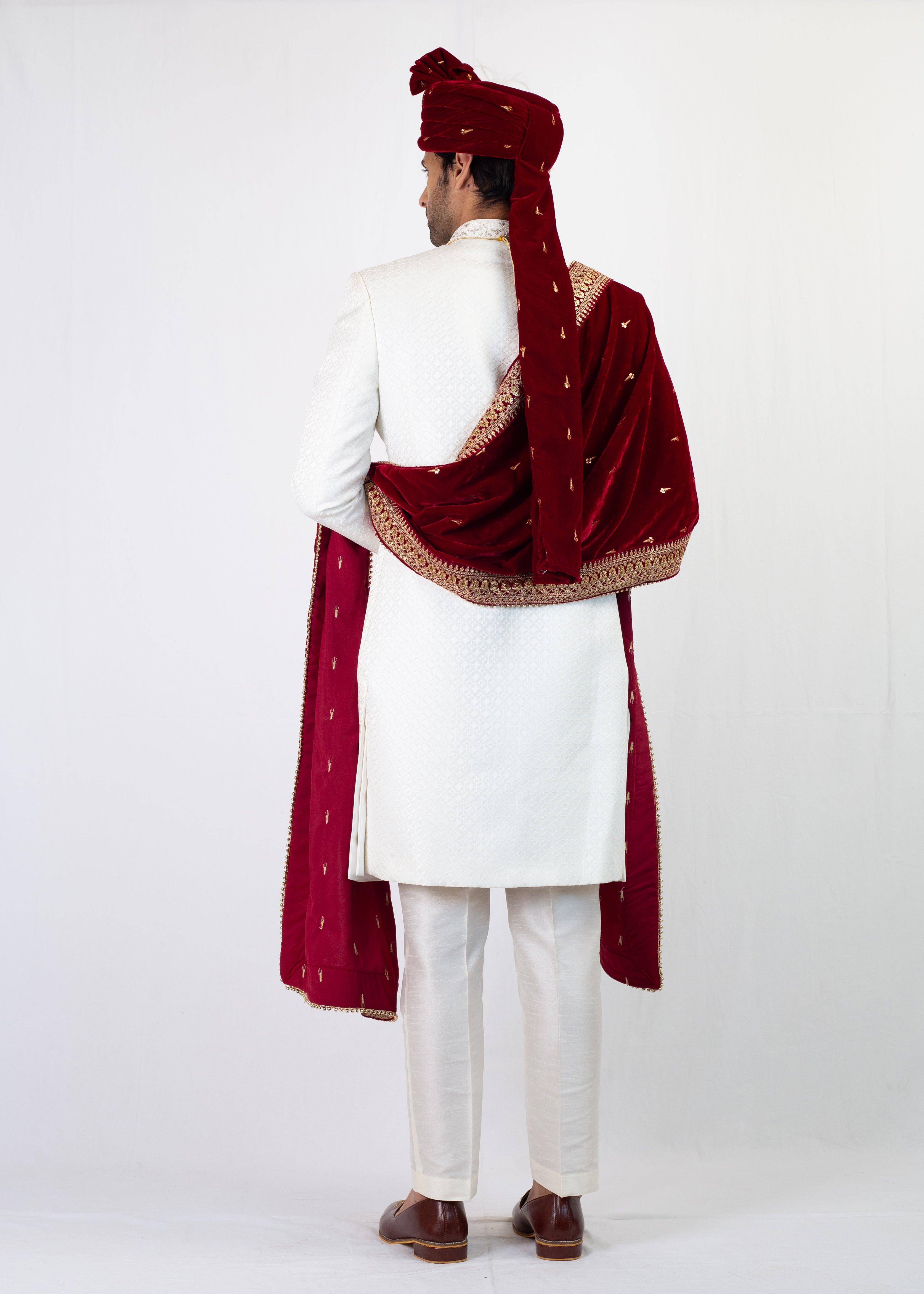 WHITE EMBROIDERY SHERWANI WITH TROUSER