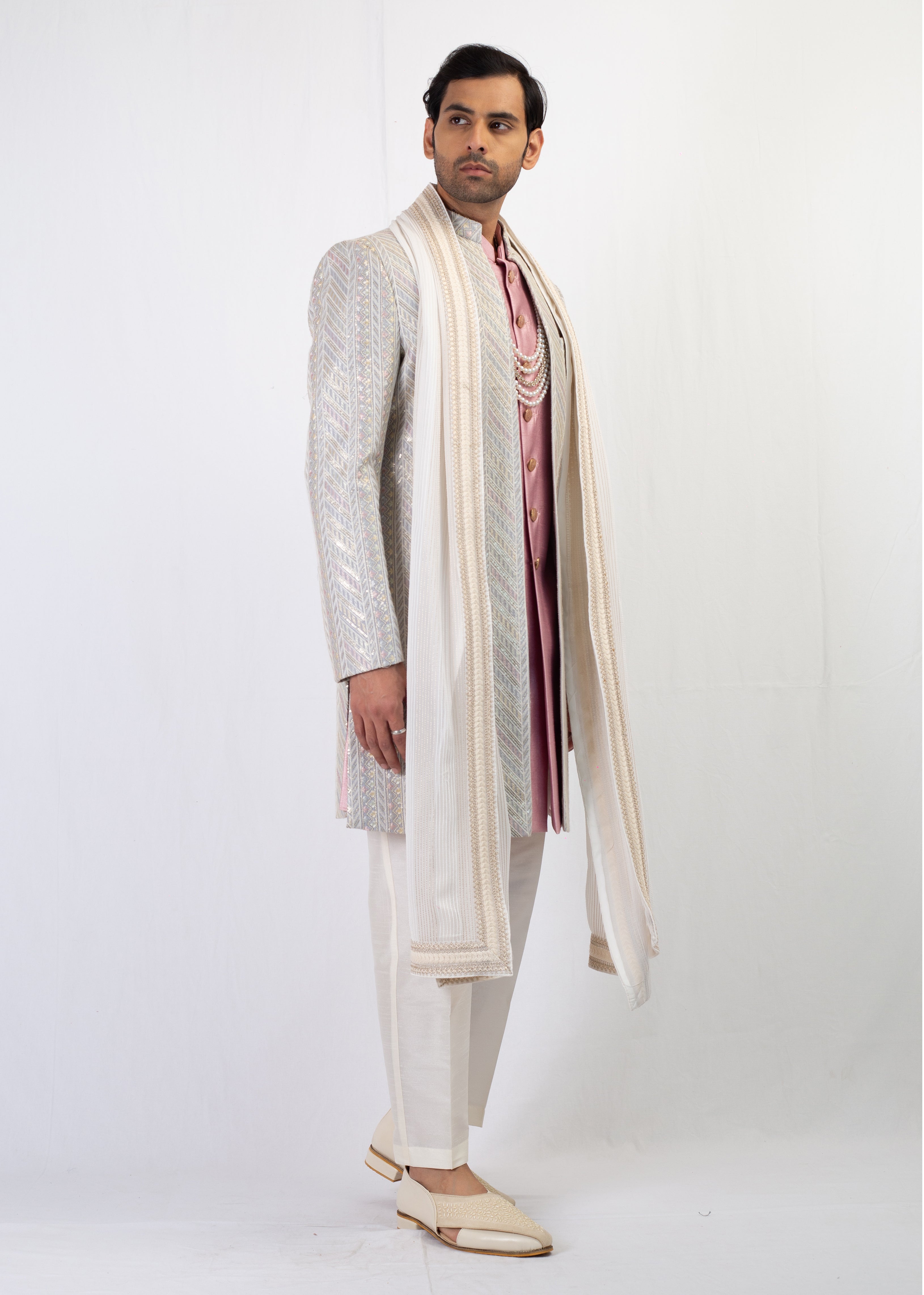 ELEGANT LIGHT GREY SHERWANI AND KURTA WITH TROUSER