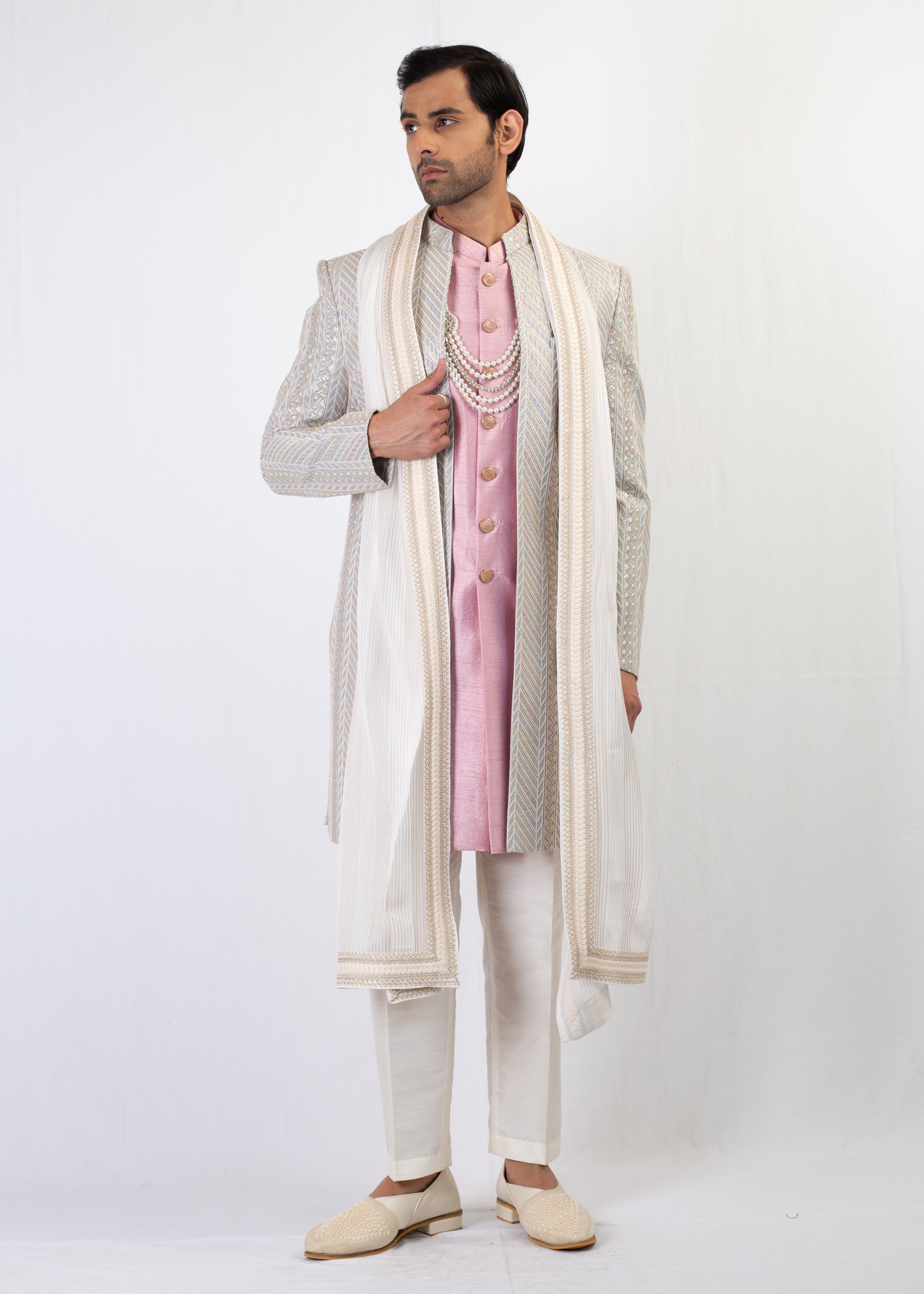 ELEGANT LIGHT GREY SHERWANI AND KURTA WITH TROUSER