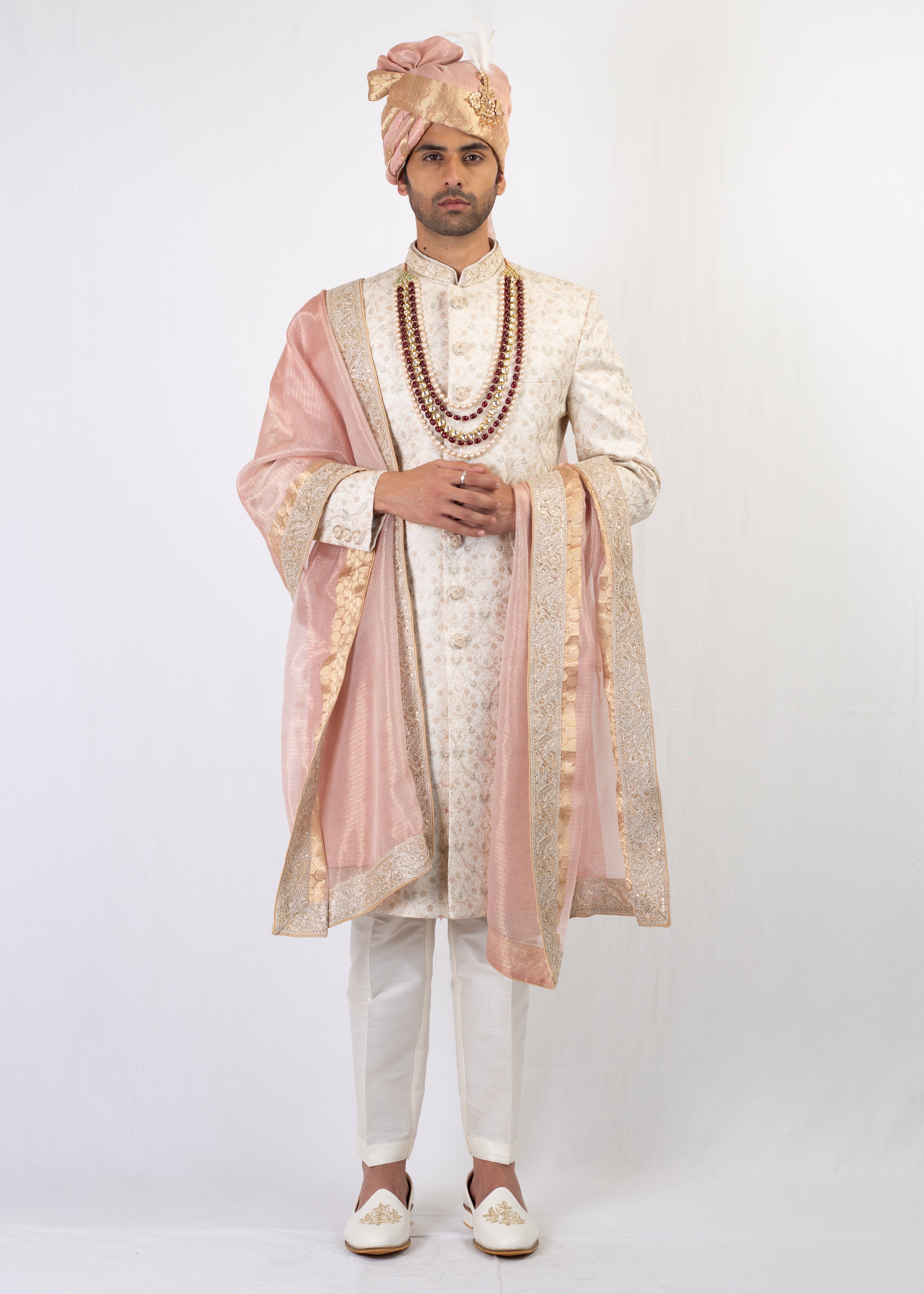 CREAM EMBROIDERY SHERWANI WITH TROUSER