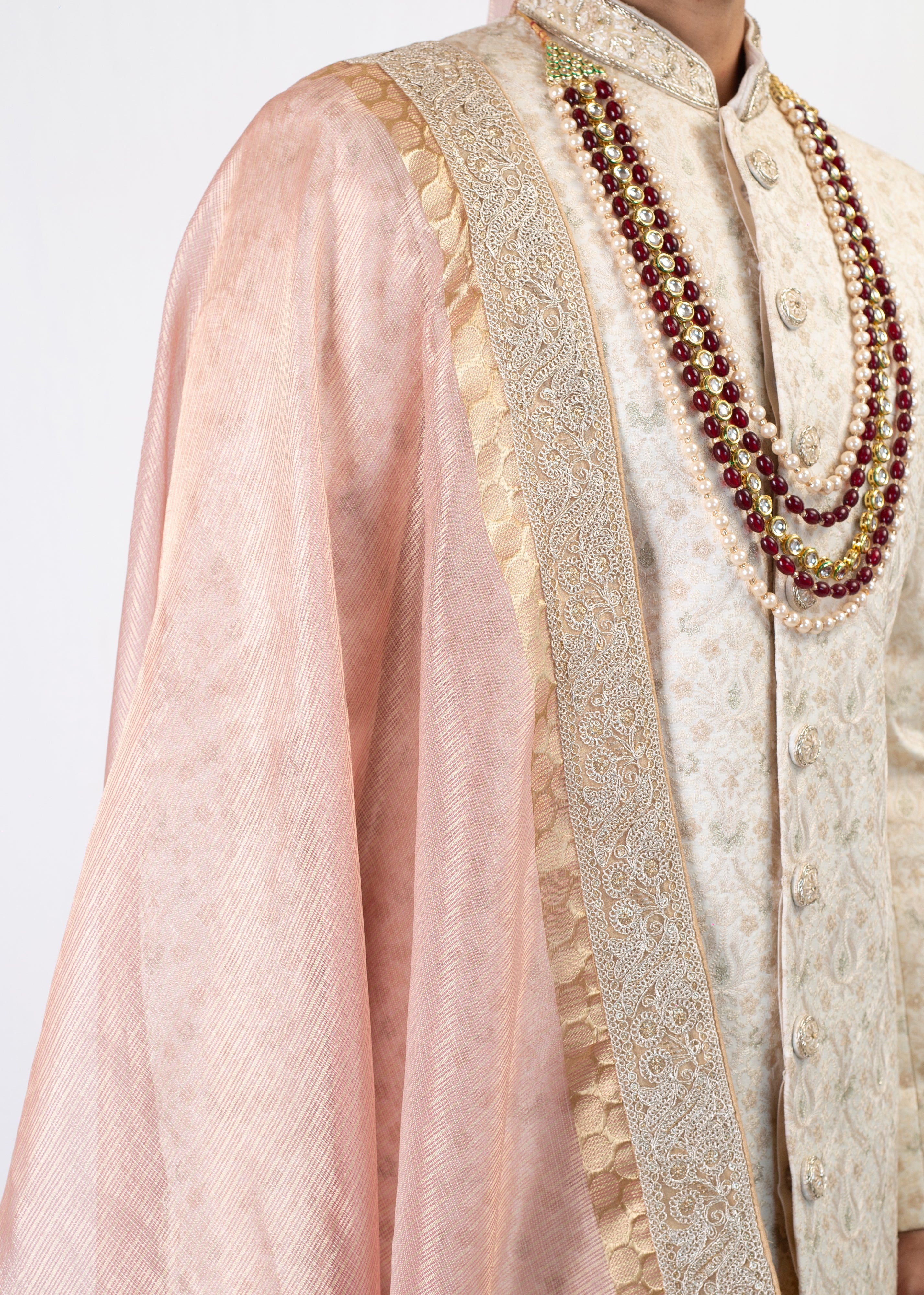 CREAM EMBROIDERY SHERWANI WITH TROUSER