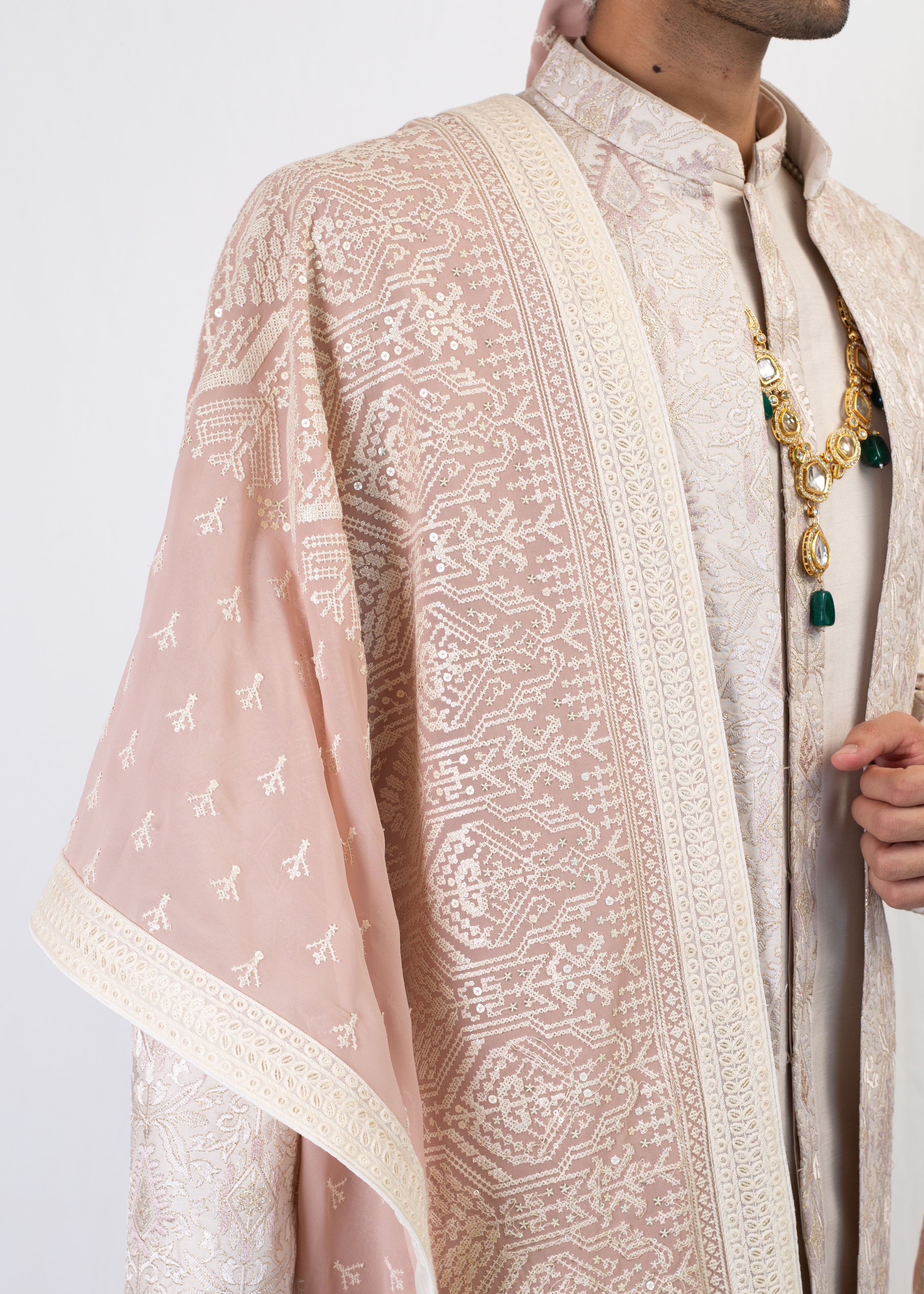 CREAM ELEGANT SHERWANI AND KURTA WITH TROUSER