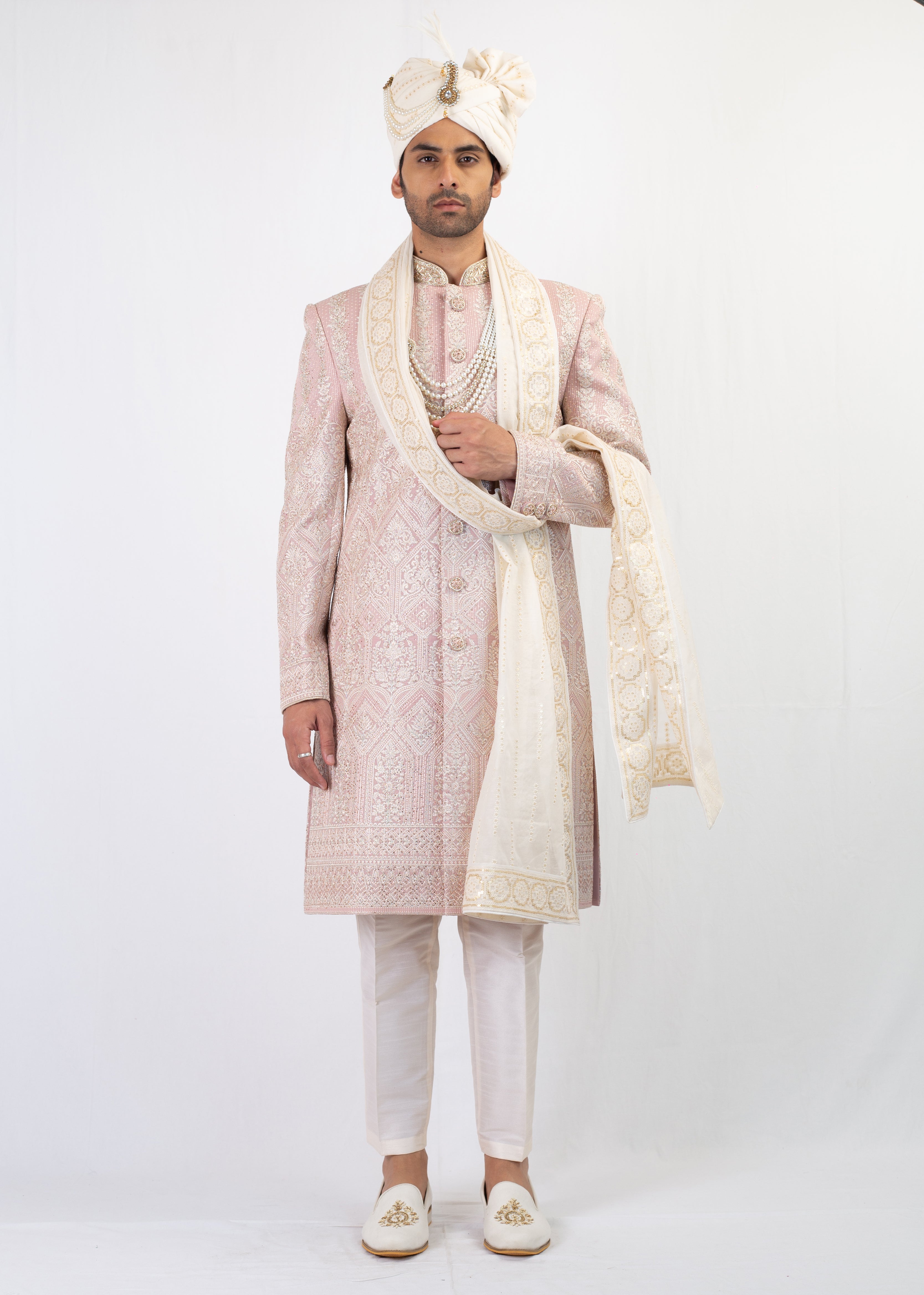 BABY PINK EMBROIDERY SHERWANI WITH TROUSER