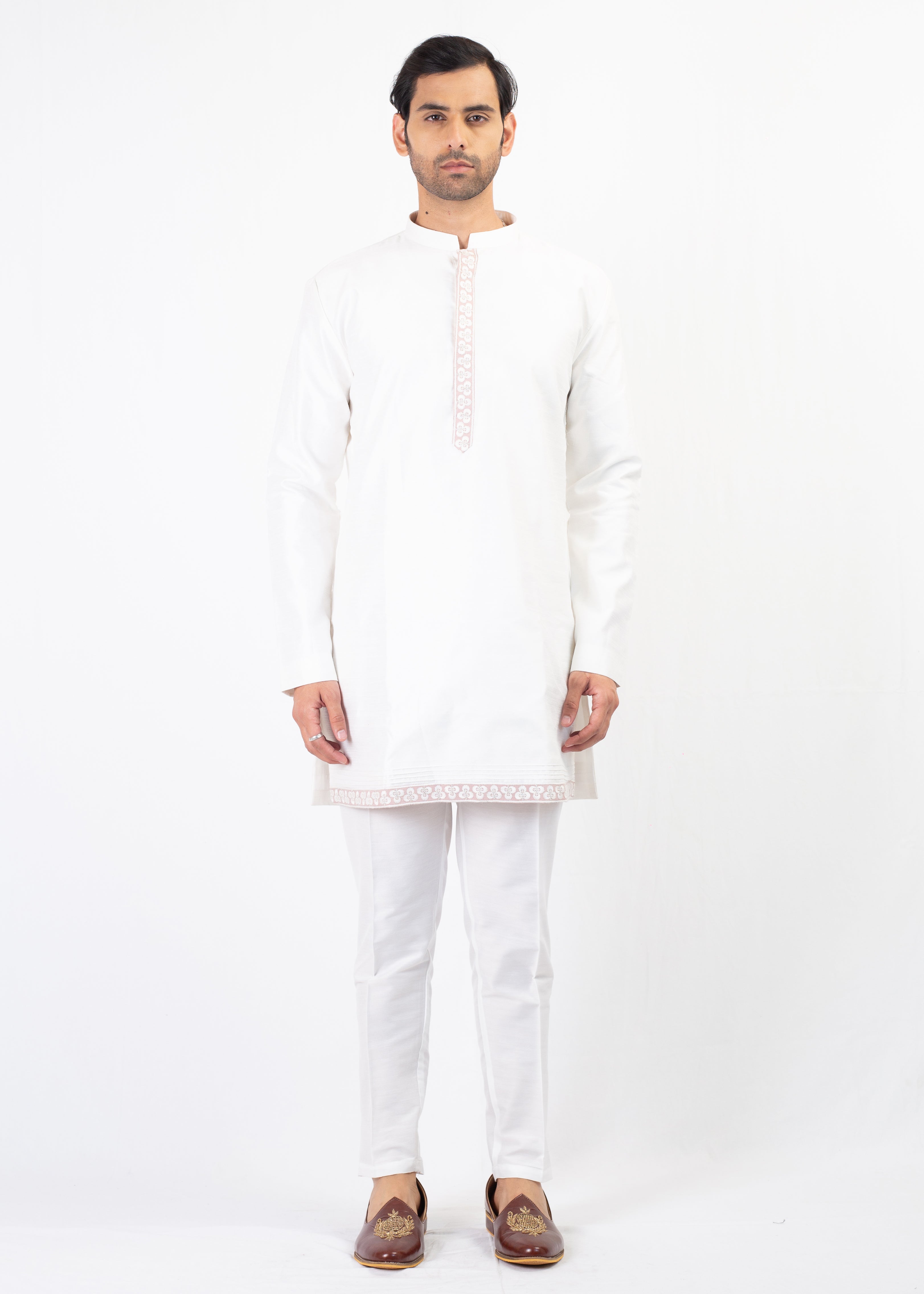 ELEGANT PEACH EMBROIDERY WAISTCOT WITH KURTA AND TROUSER