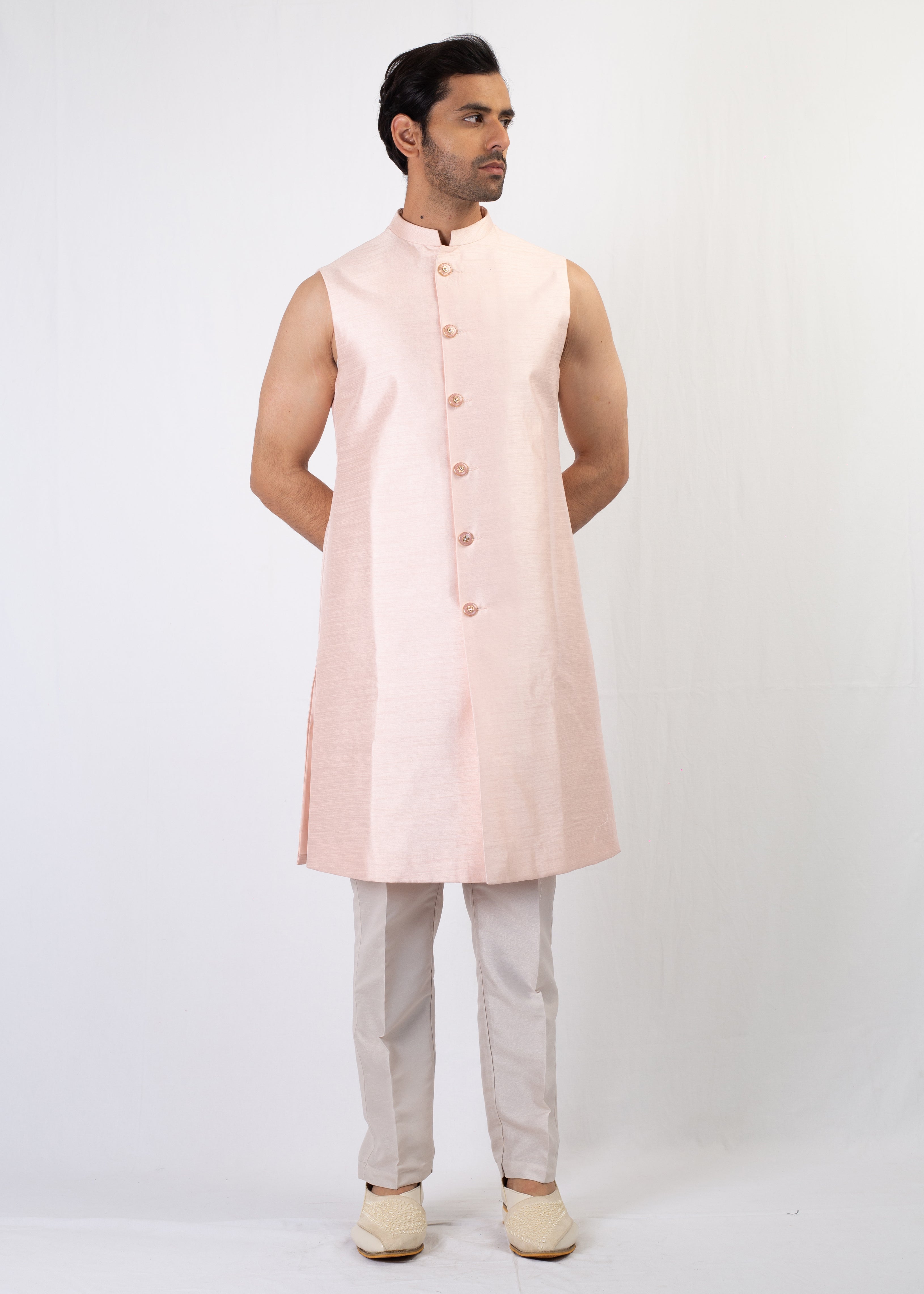 LIGHT GOLD EMBROIDERY SHERWANI & KURTA  WITH TROUSER