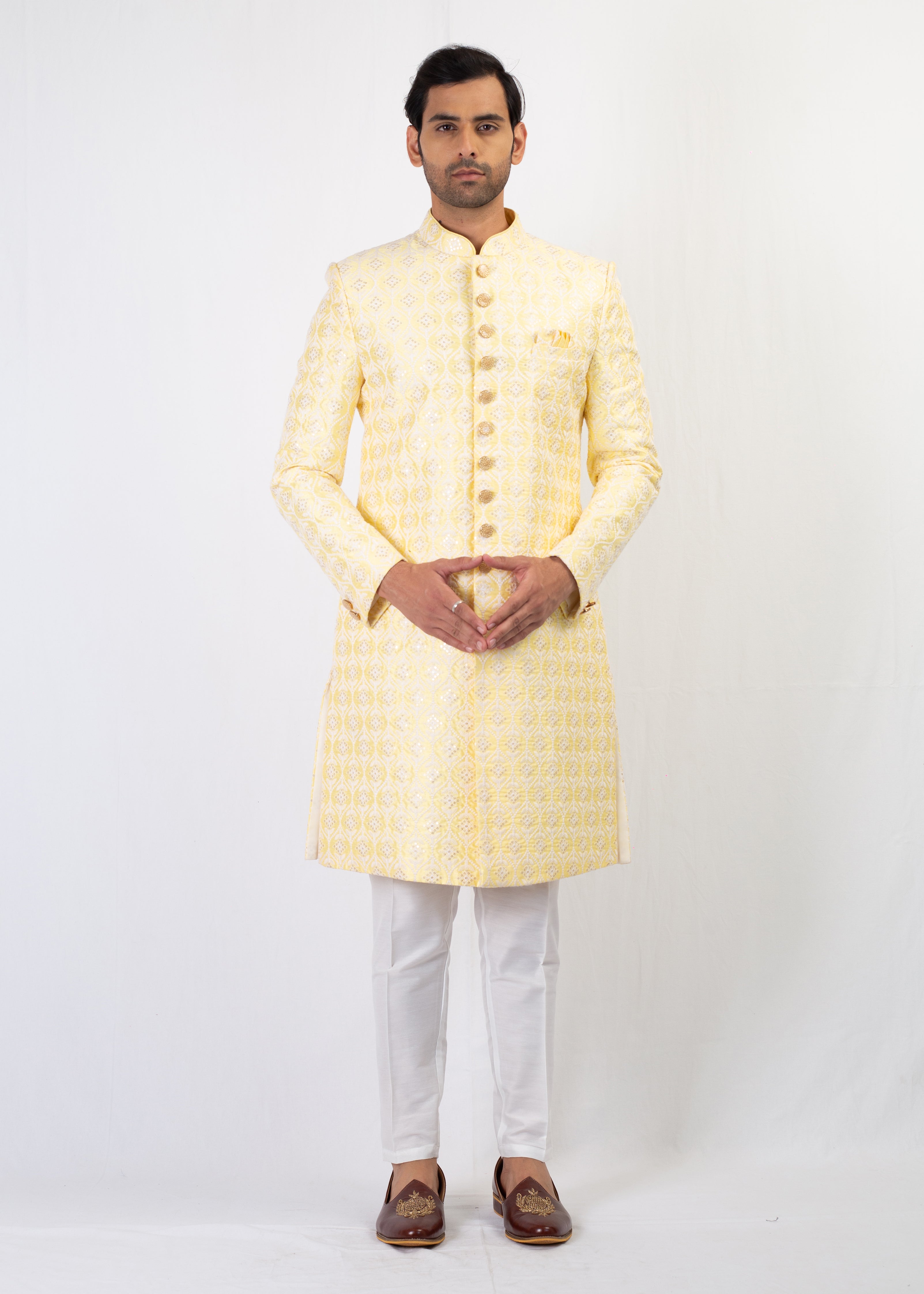 LIGHT YELLOW EMBROIDERY KURTA WITH WHITE TROUSER