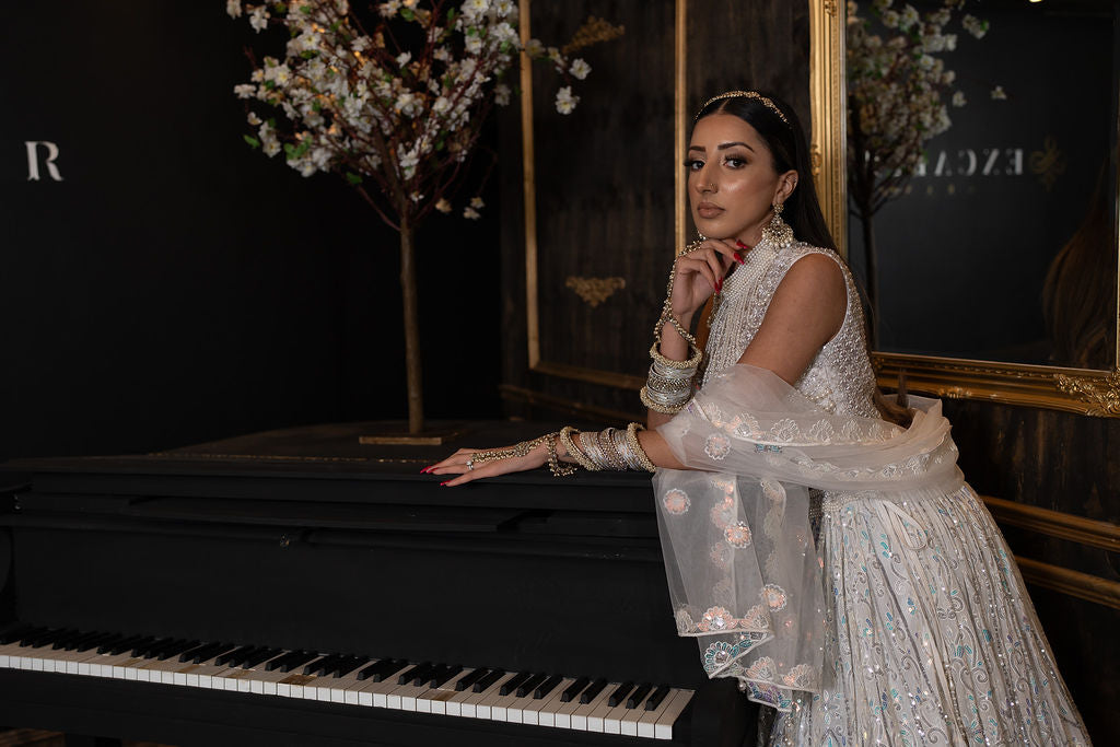 Pearl Hand Embroidery Top with Embroidered lehenga