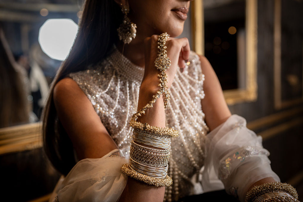 Pearl Hand Embroidery Top with Embroidered lehenga