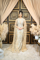 Gold Embroidered Gown with Drapes