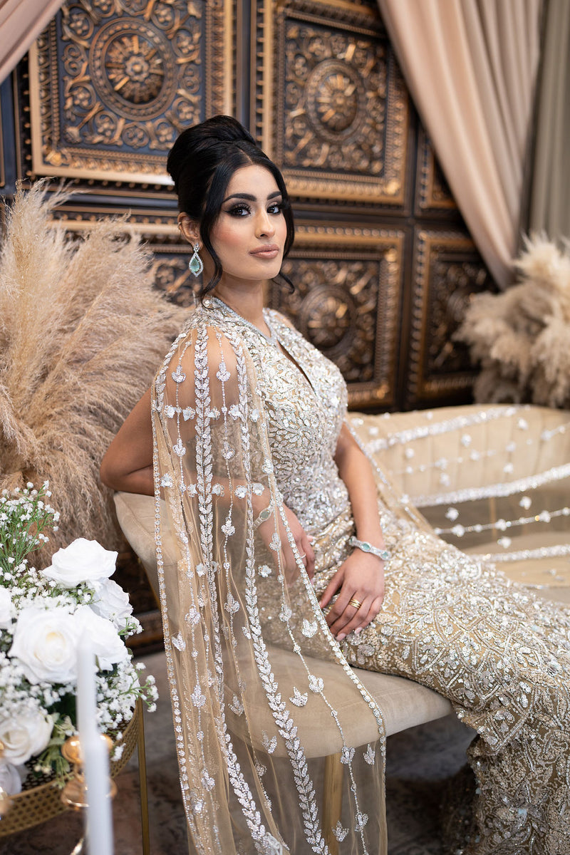 Gold Embroidered Gown with Drapes