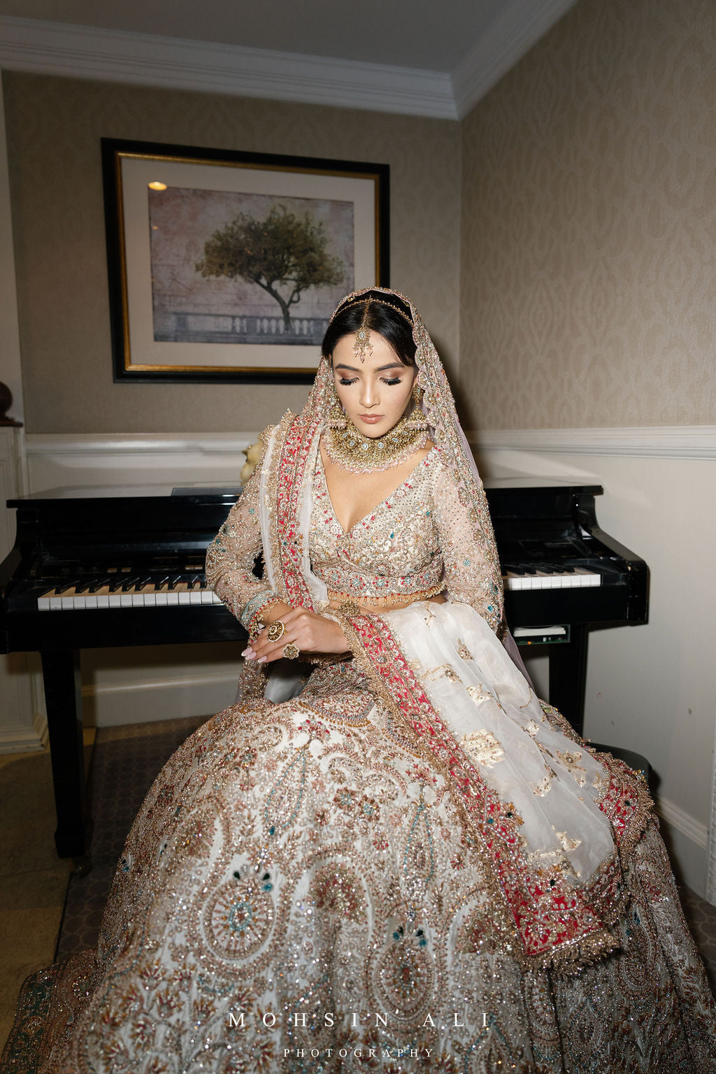 White Bridal Lehenga With Dupatta & Veil