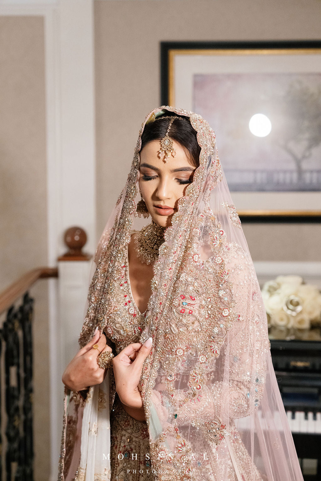 White Bridal Lehenga With Dupatta & Veil