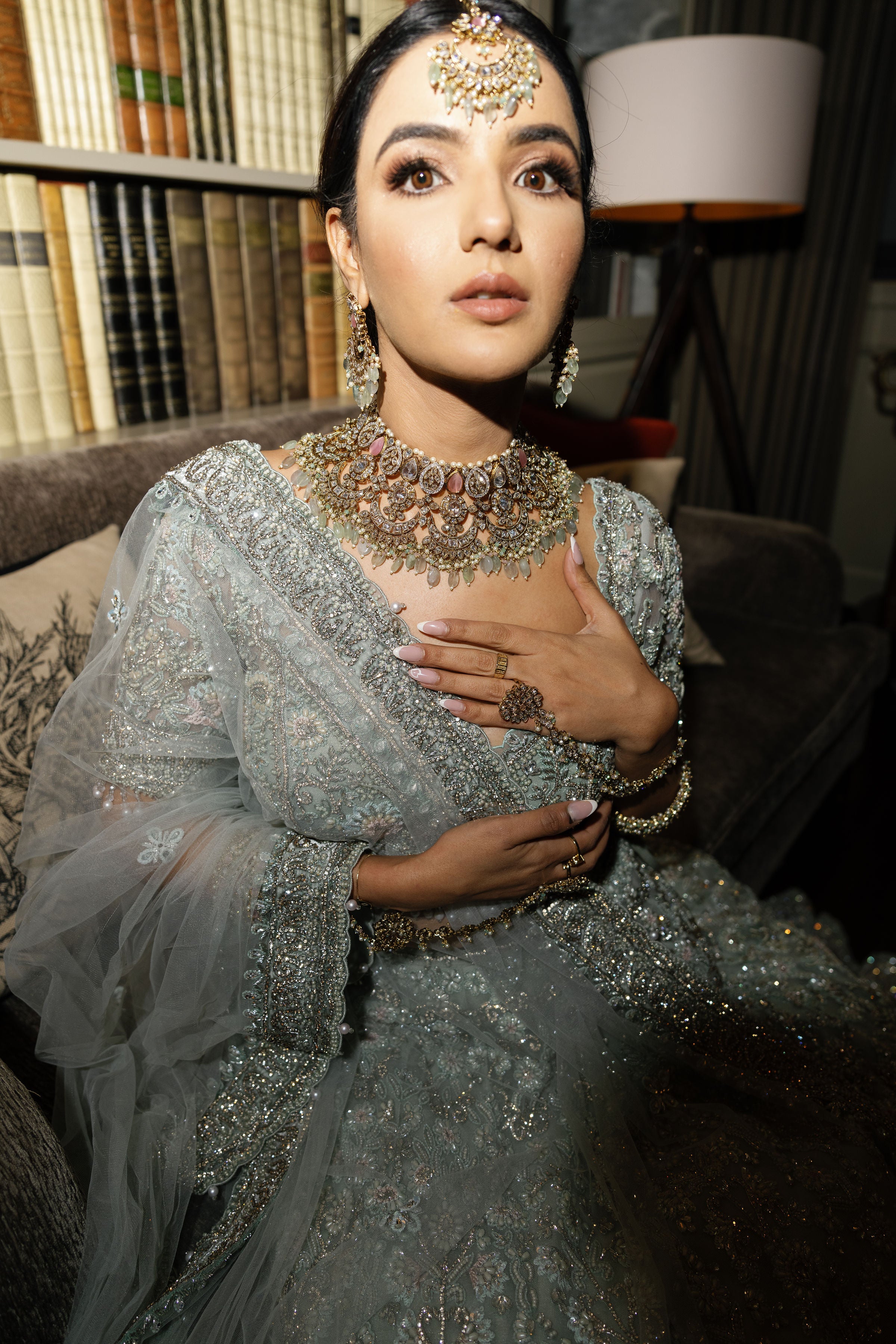 Sage Green Lehenga With Heavy Hand Embroidery