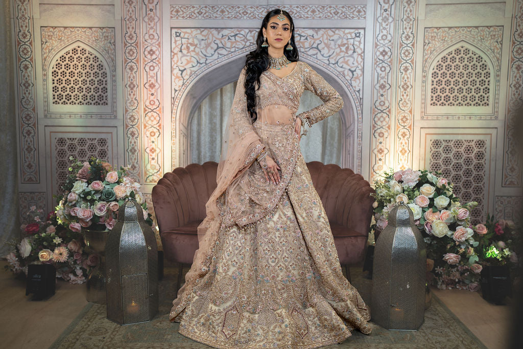 Ivory Embroidered Lehenga With Nude Dupatta