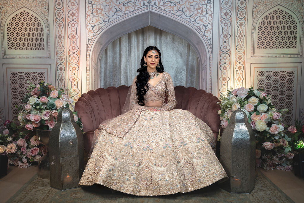 Ivory Embroidered Lehenga With Nude Dupatta