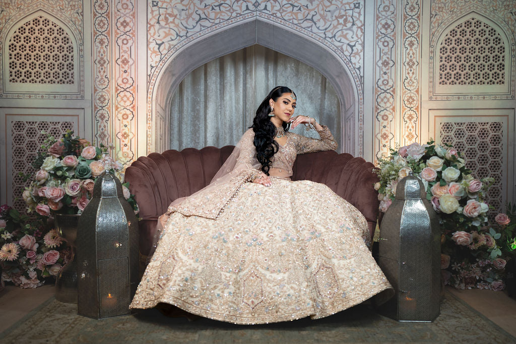 Ivory Embroidered Lehenga With Nude Dupatta
