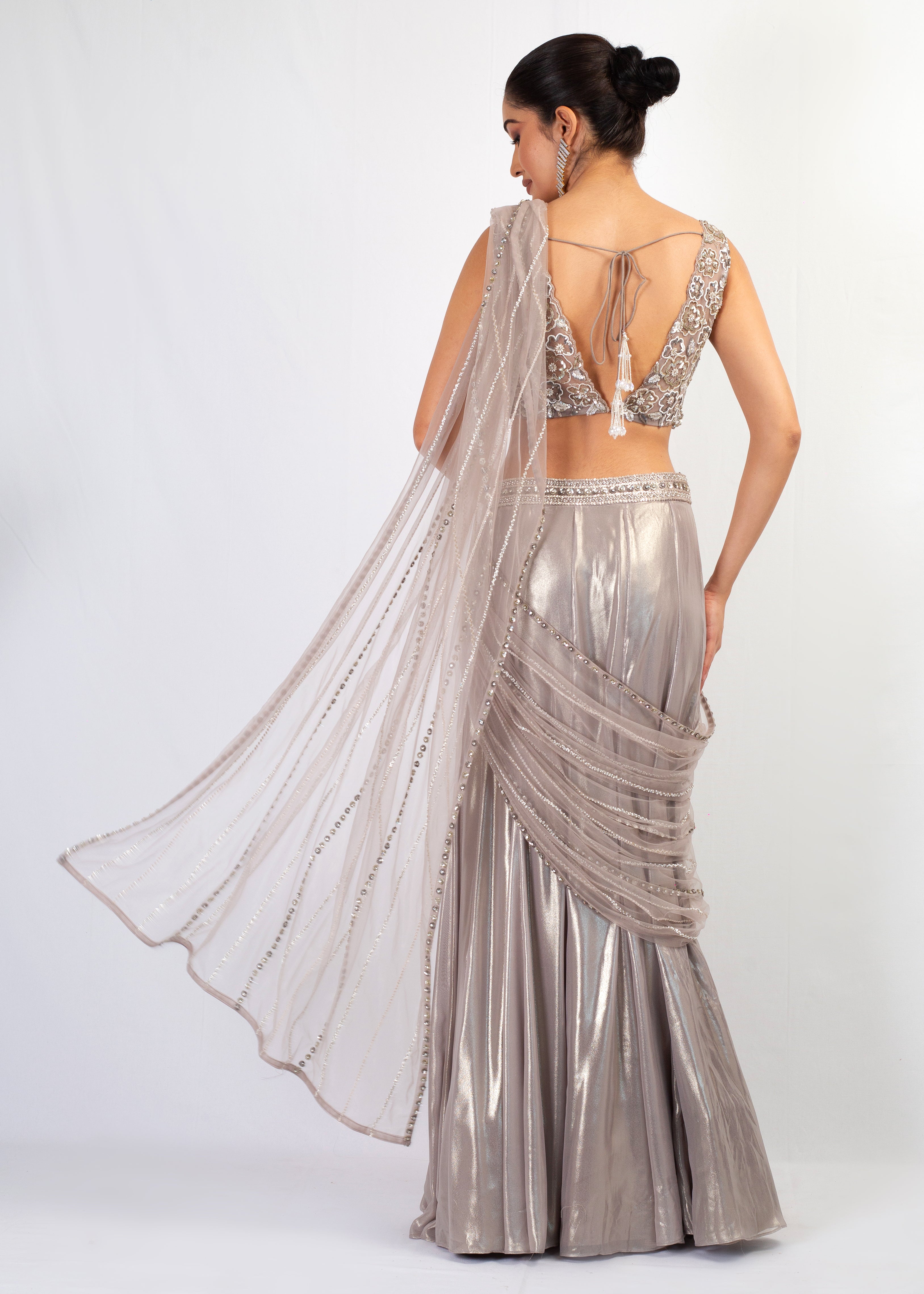 MOUSE GEORGETTE STITCHED SAREE WITH EMBROIDERED TOP