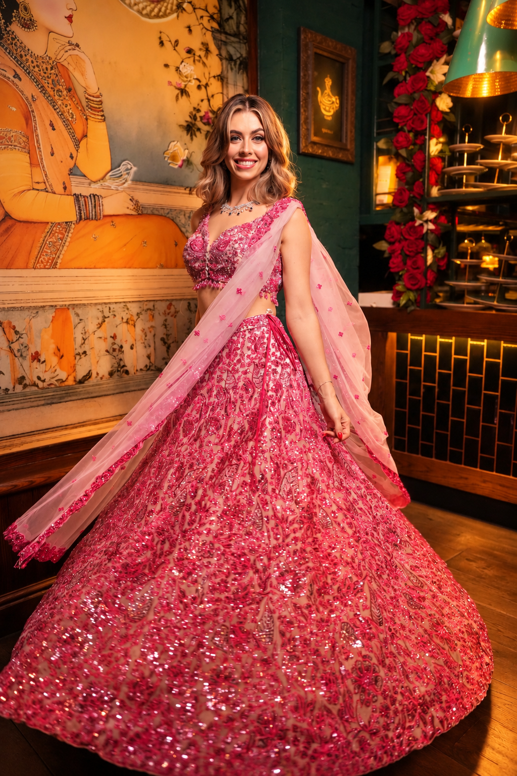 Fuchsia Floral Lehenga Set