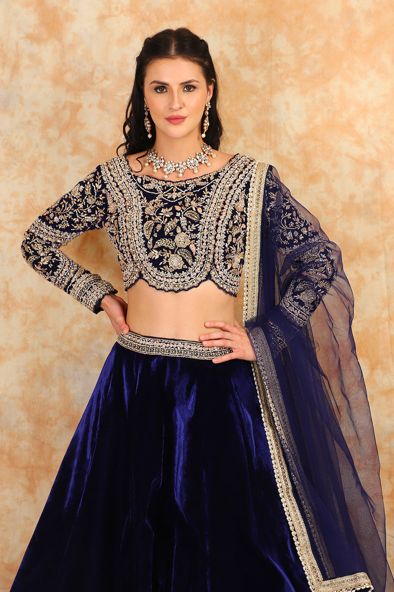 Royal Blue lehenga with embroidered top