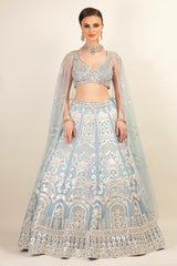 ICE BLUE LEHENGA WITH DRAPE TOP