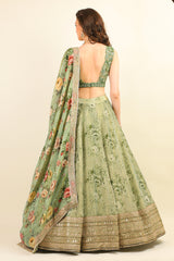 HAND EMBROIDERED TOP WITH PRINTED LEHENGA