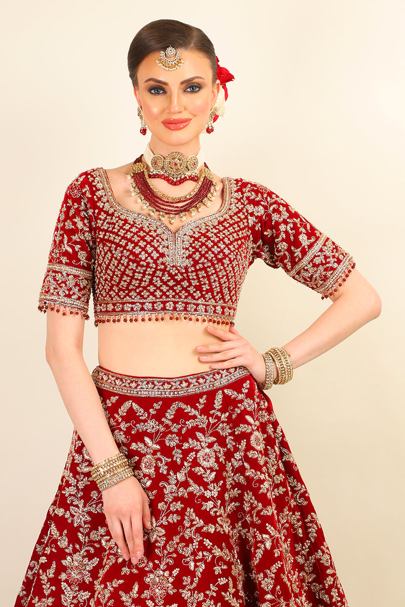 RED VELVET BRIDAL LEHENGA