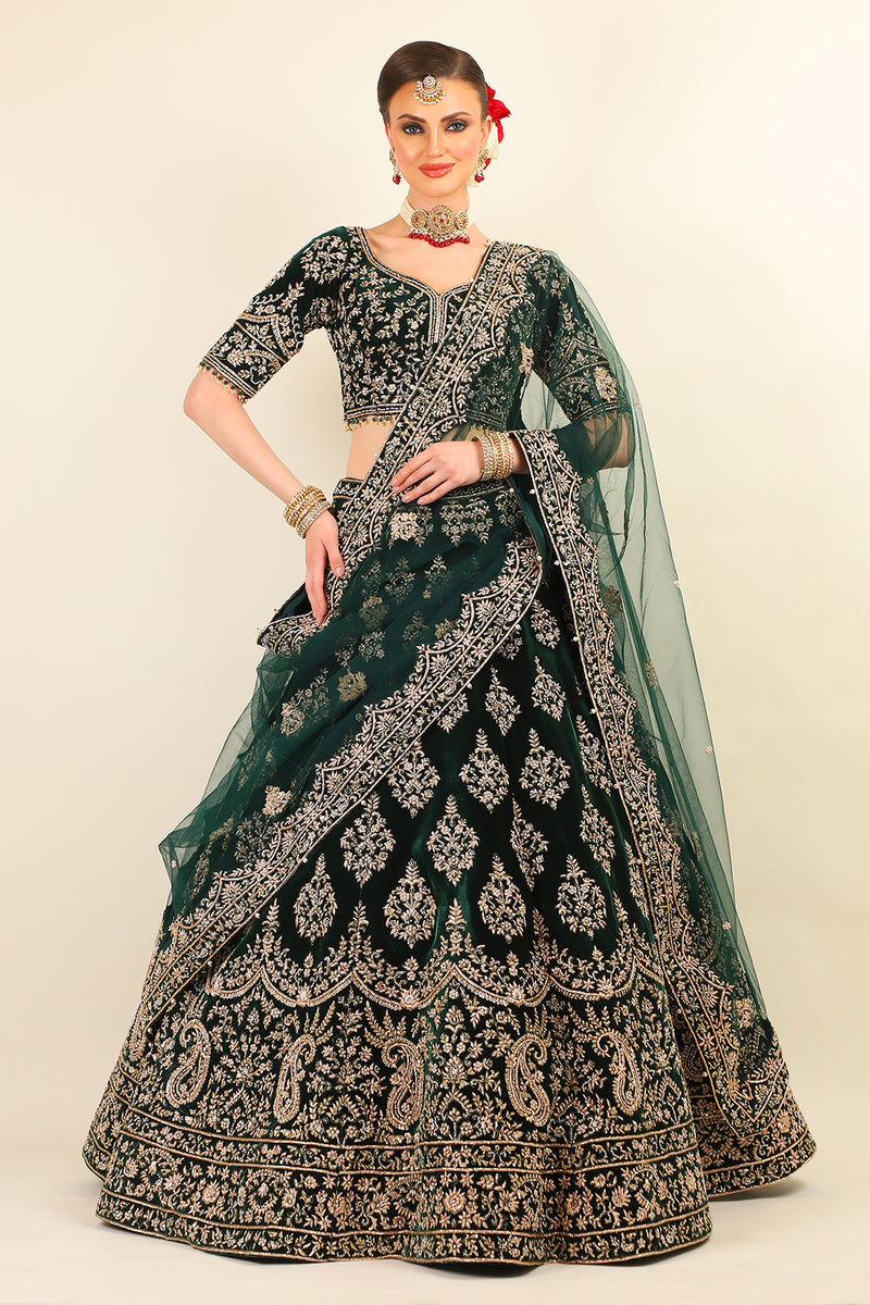 GREEN VELVET LEHENGA