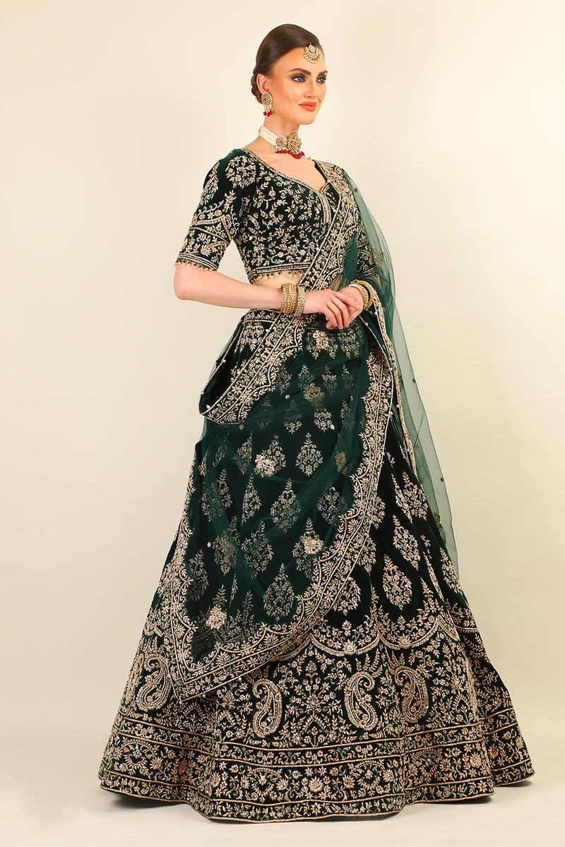 GREEN VELVET LEHENGA