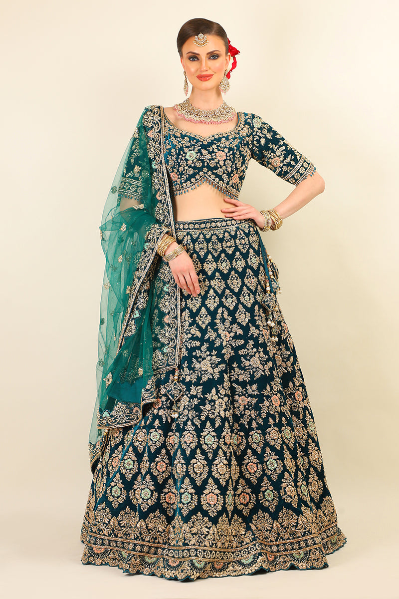 GREEN VELVET LEHENGA