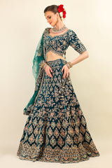 GREEN VELVET LEHENGA