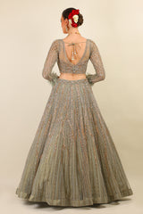 SAGE GREEN LEHENGA WITH FULL SLEEVES TOP