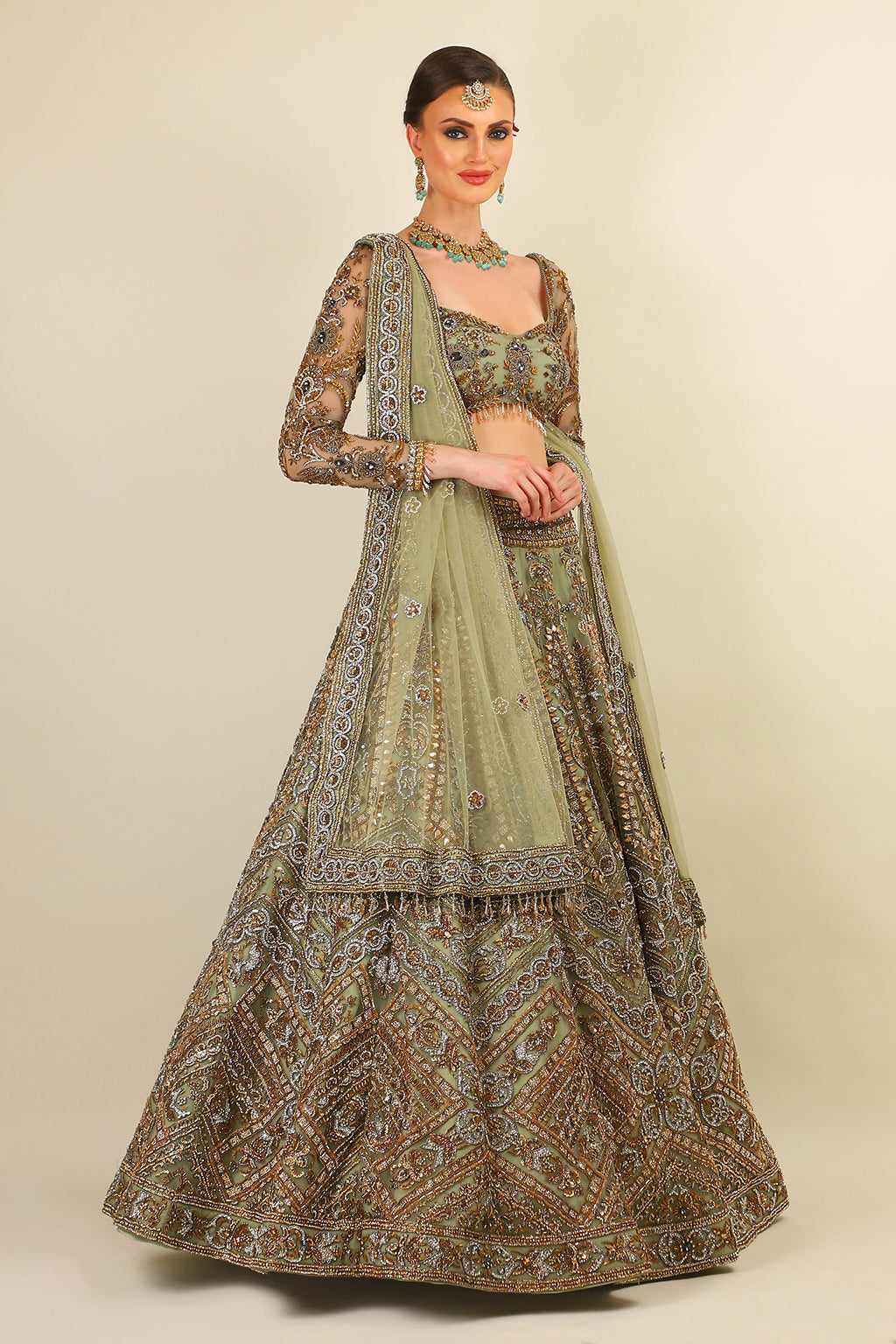 HAND EMBROIDERBRIDAL LEHENGA WITH TOP