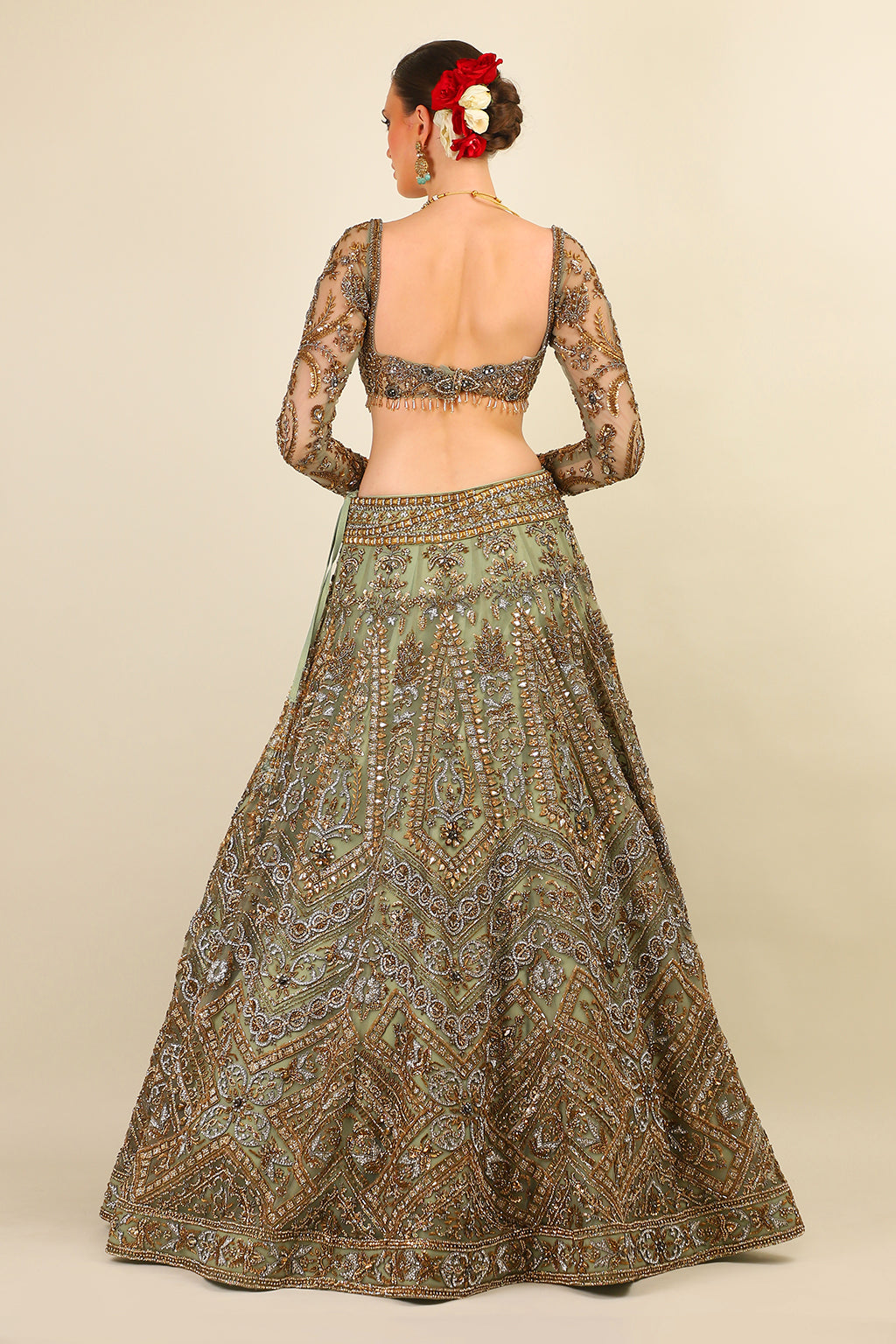 HAND EMBROIDERBRIDAL LEHENGA WITH TOP