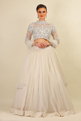 PEARL WORK TOP WITH PLAIN CHUNNAT SKIRT