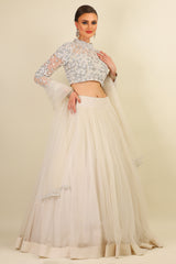 PEARL WORK TOP WITH PLAIN CHUNNAT SKIRT